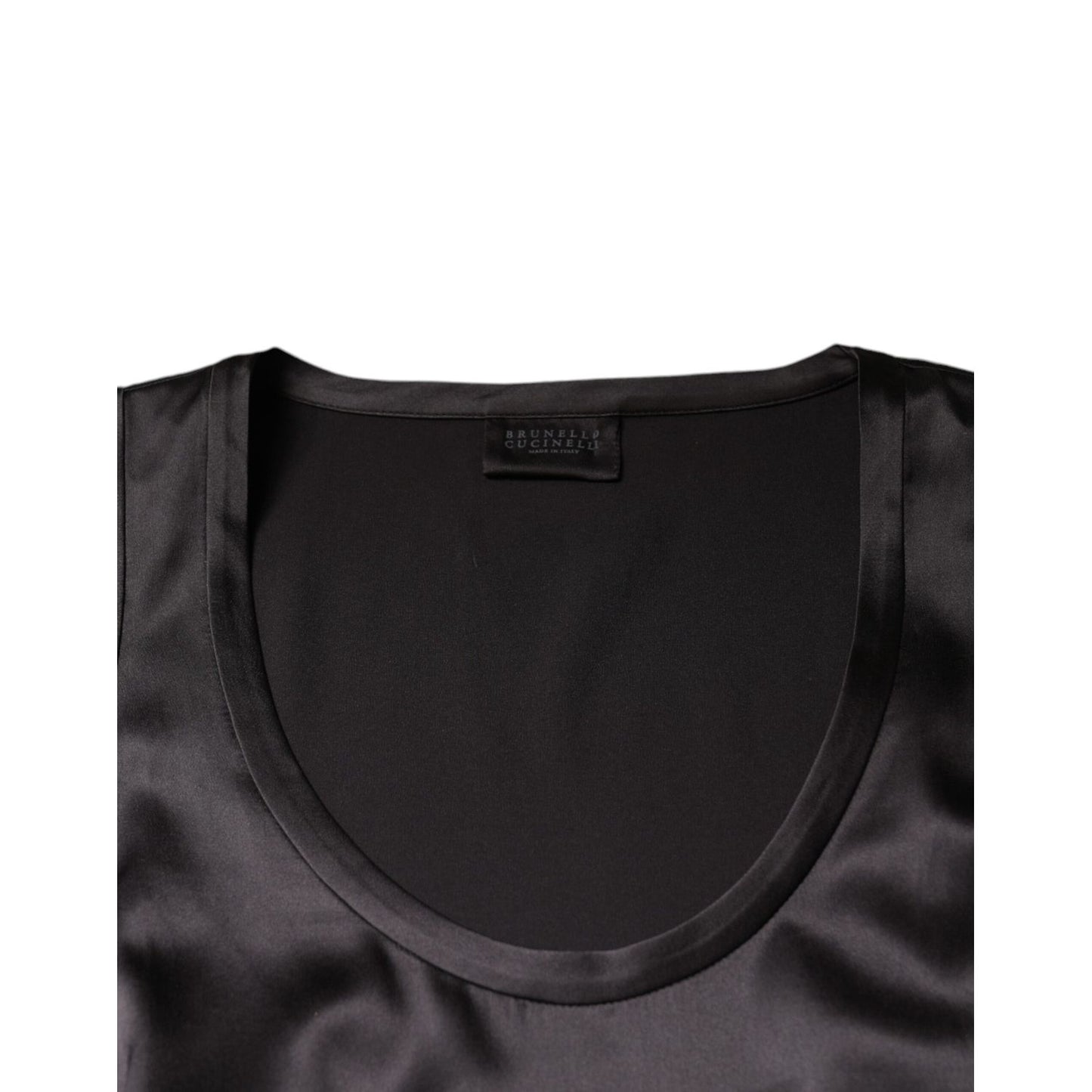 Brunello Cucinelli Black Silk Blend Sleeveless Tank Top TSH86789-38
