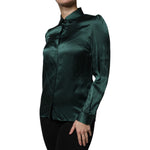 Dolce & Gabbana Dark Green Silk Button Down Long Sleeves Blouse Top TSH86790-40