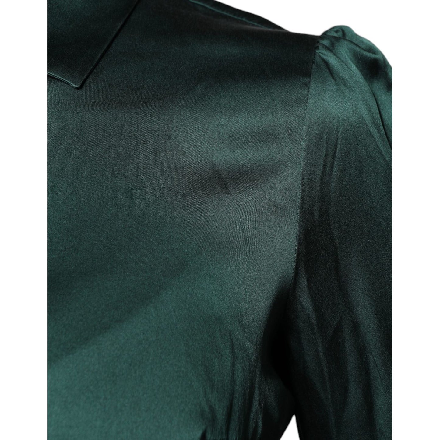 Dolce & Gabbana Dark Green Silk Button Down Long Sleeves Blouse Top TSH86790-40