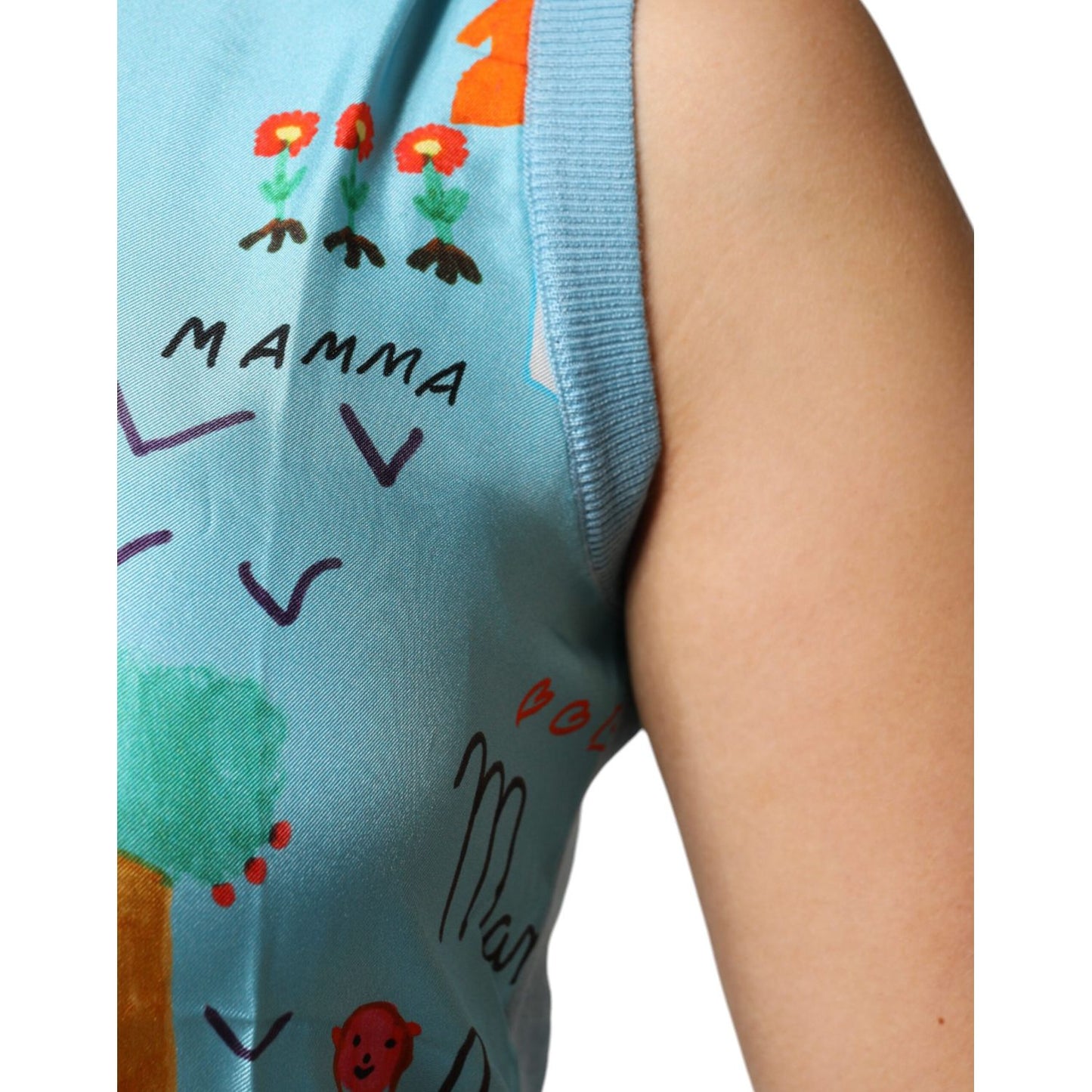 Dolce & Gabbana Blue Drawing Cashmere Sleeveless Tank Top TSH86791-38