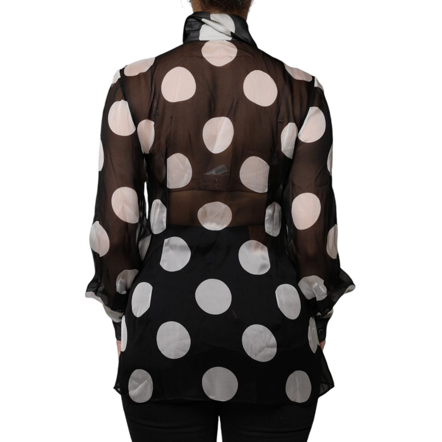 Dolce & Gabbana Black White Polka Dots Silk Long Sleeves Top TSH86801-42