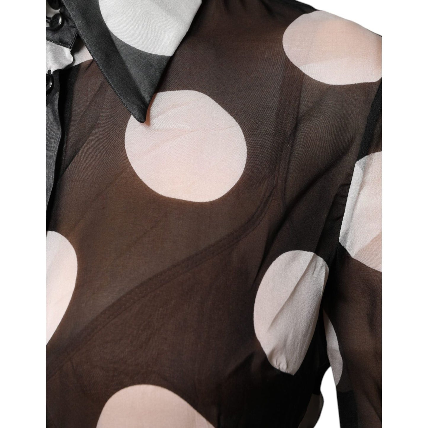 Dolce & Gabbana Black White Polka Dots Silk Long Sleeves Top TSH86801-42