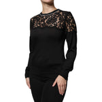 Dolce & Gabbana Black Floral Lace Silk Pullover Blouse Top TSH86804-42