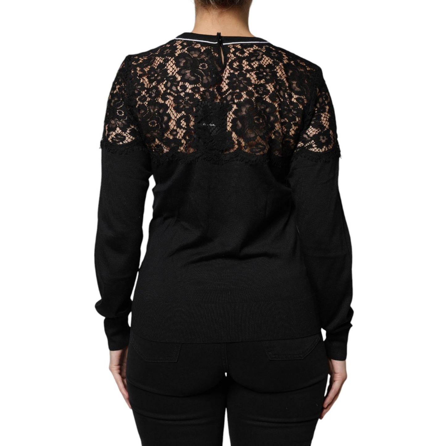 Dolce & Gabbana Black Floral Lace Silk Pullover Blouse Top TSH86804-42