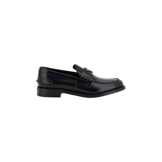 Prada Black Leather Logo Loafers