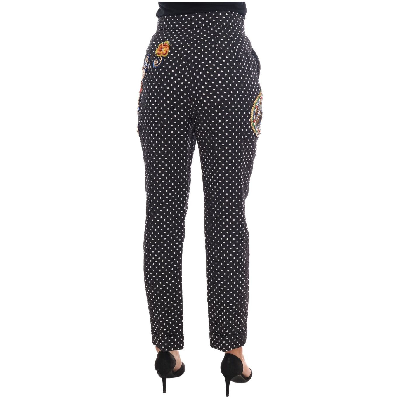Dolce & Gabbana Black Polka Dot Sicily Crystal Pants