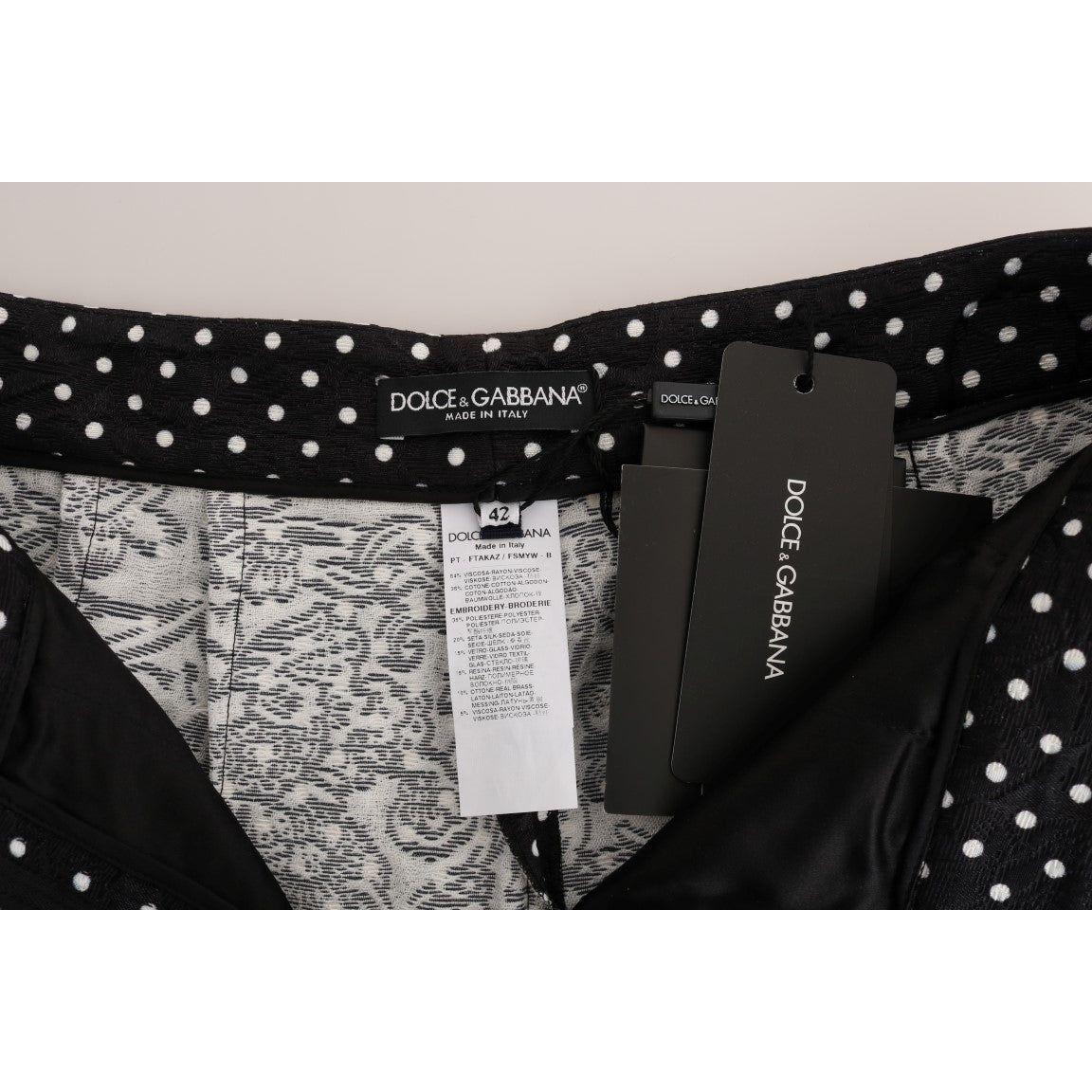 Dolce & Gabbana Black Polka Dot Sicily Crystal Pants