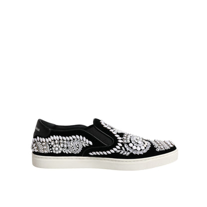Dolce & Gabbana Black Embellished London Men Slip On Shoes