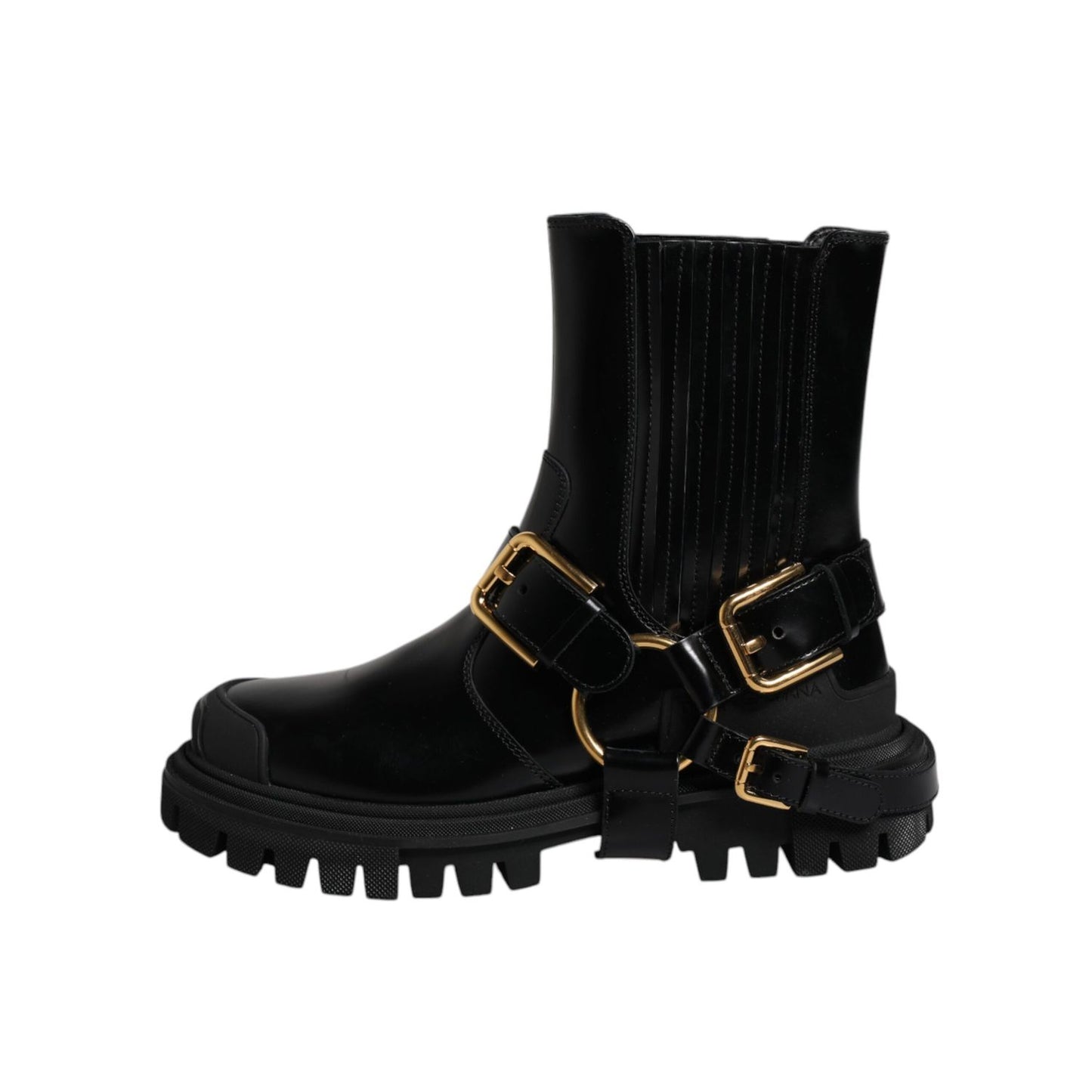 Dolce & Gabbana Black Leather Slip On Stretch Trekking Boots Shoes