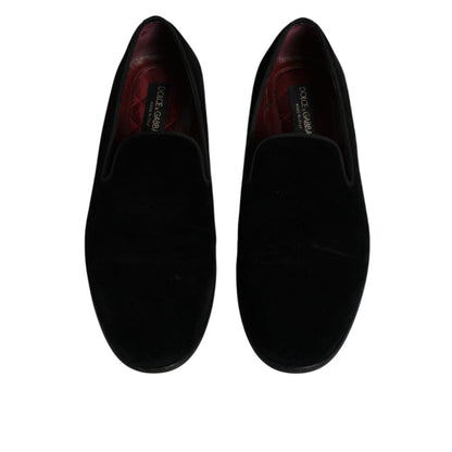 Dolce & Gabbana Black Velvet Loafers Formal Men Dress Shoes