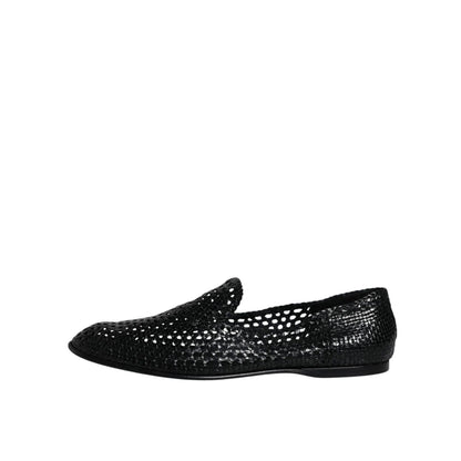 Dolce & Gabbana Black Woven Leather Slip On Loafers Shoes
