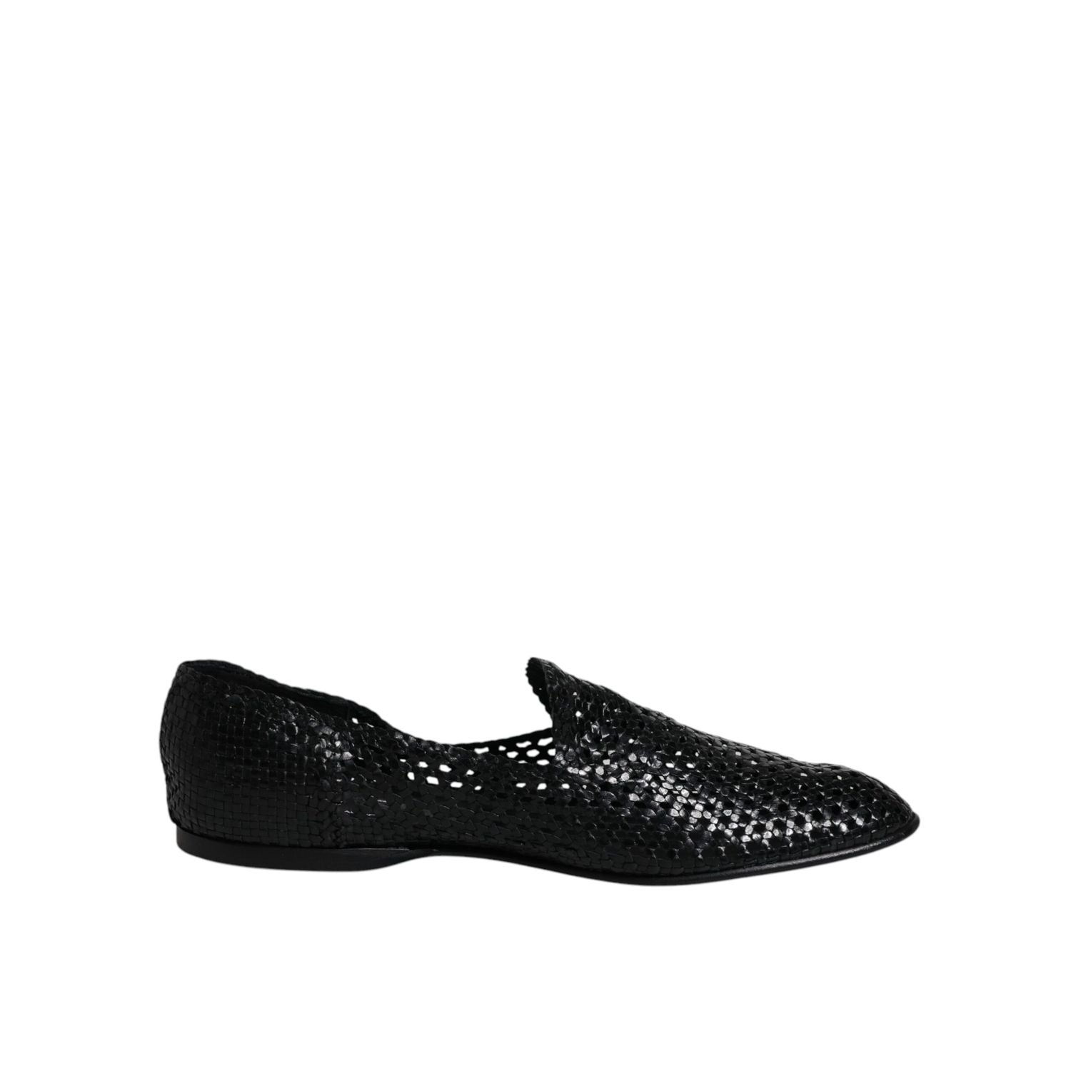 Dolce & Gabbana Black Woven Leather Slip On Loafers Shoes