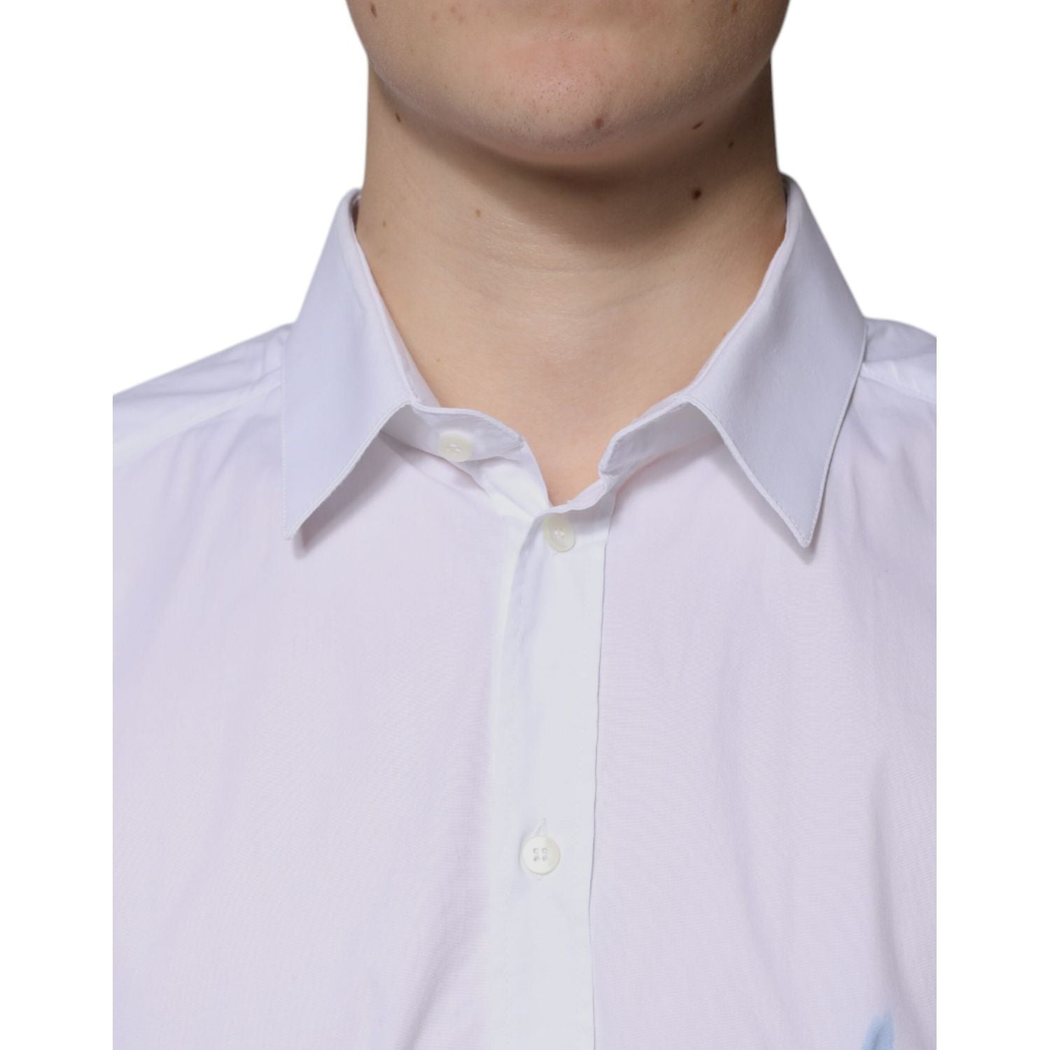 Dolce & Gabbana White Cotton Long Sleeve GOLD Dress Shirt