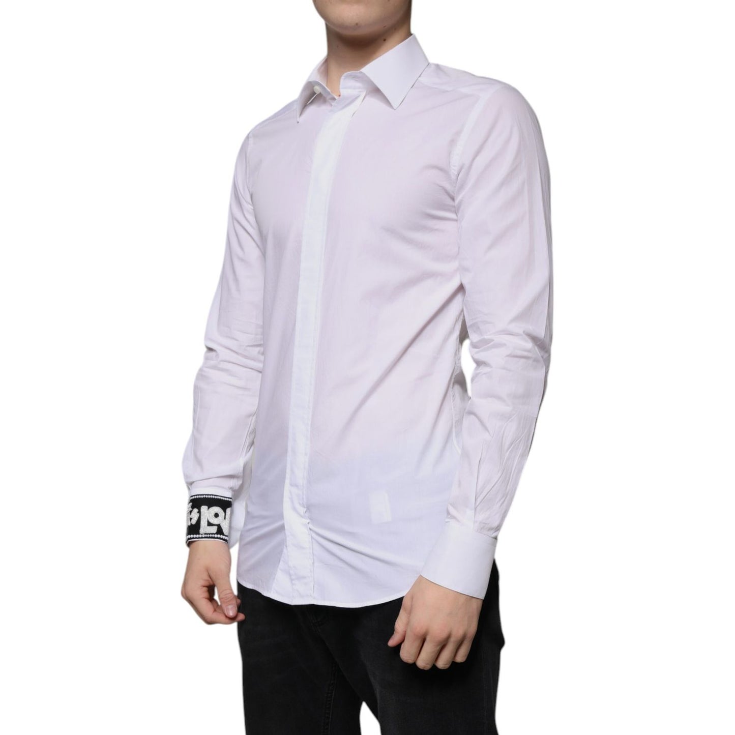 Dolce & Gabbana White Cotton Slim Fit GOLD Men Dress Shirt