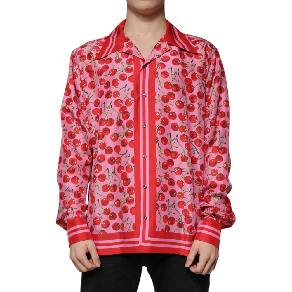 Dolce & Gabbana Pink Cherry Silk Button Down Casual Shirt TSH87285-42
