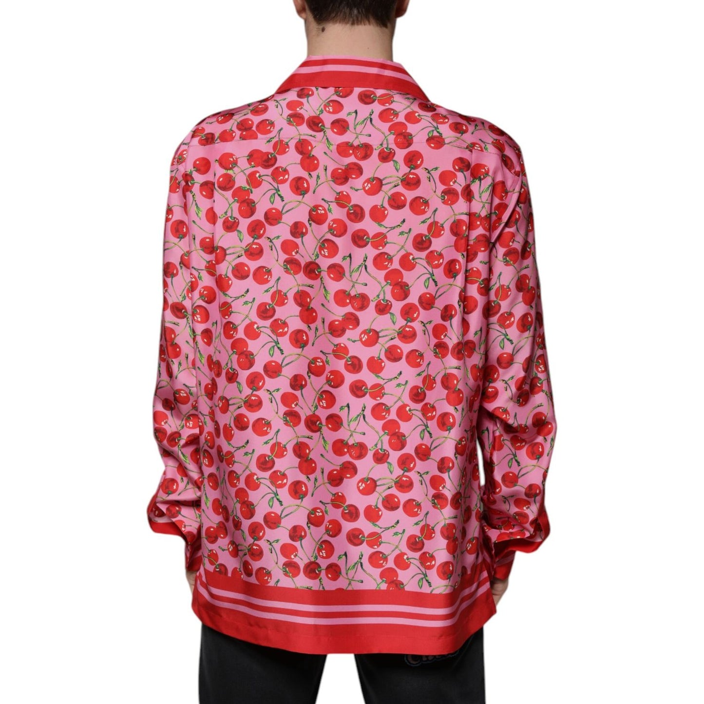 Dolce & Gabbana Pink Cherry Silk Button Down Casual Shirt TSH87285-42