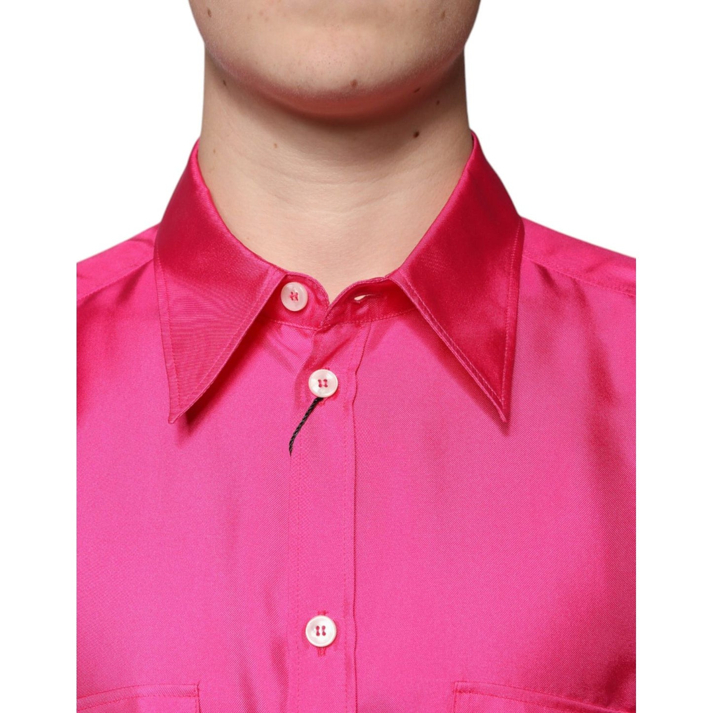Dolce & Gabbana Pink Silk Collared Button Down Men Shirt