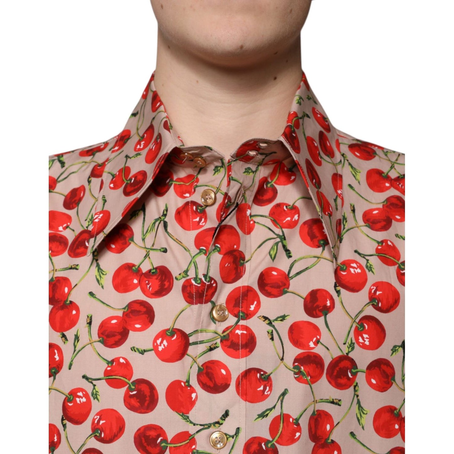Dolce & Gabbana Beige Cherry Button Down Men Casual Shirt TSH87291-40
