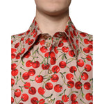 Dolce & Gabbana Beige Cherry Button Down Men Casual Shirt TSH87291-40