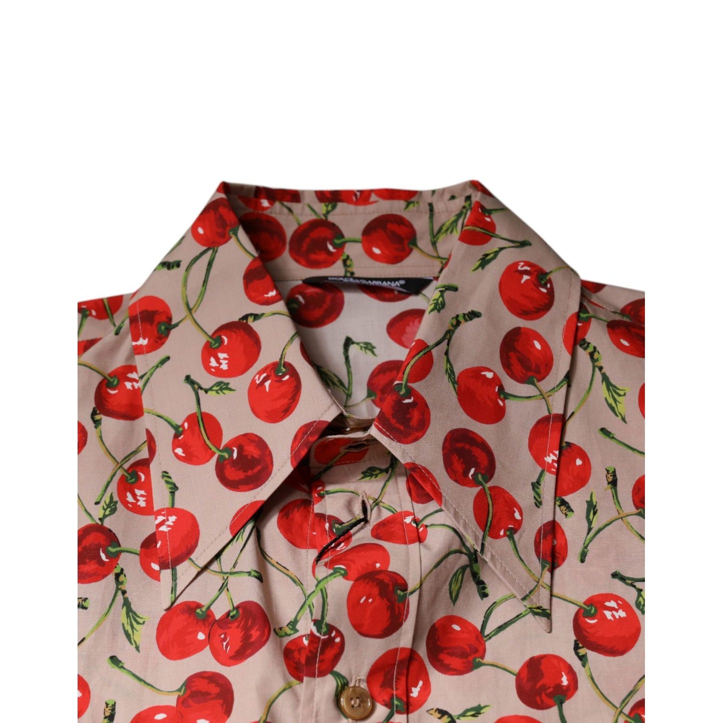 Dolce & Gabbana Beige Cherry Button Down Men Casual Shirt TSH87291-40