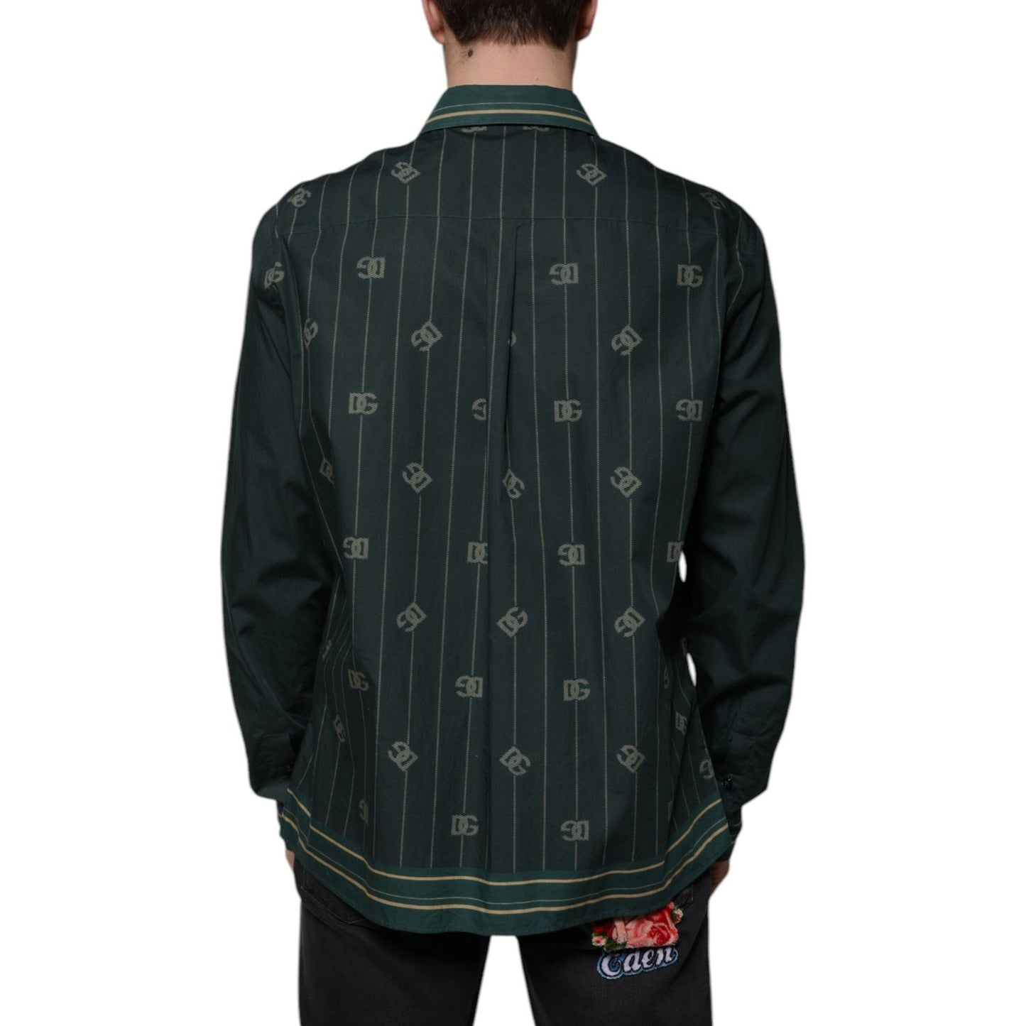 Dolce & Gabbana Green Logo Long Sleeve MARTINI Casual Shirt TSH87303-40