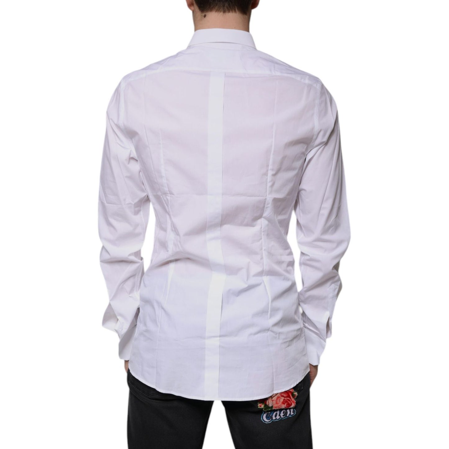 Dolce & Gabbana White Cotton Logo Formal Men GOLD Dress Shirt