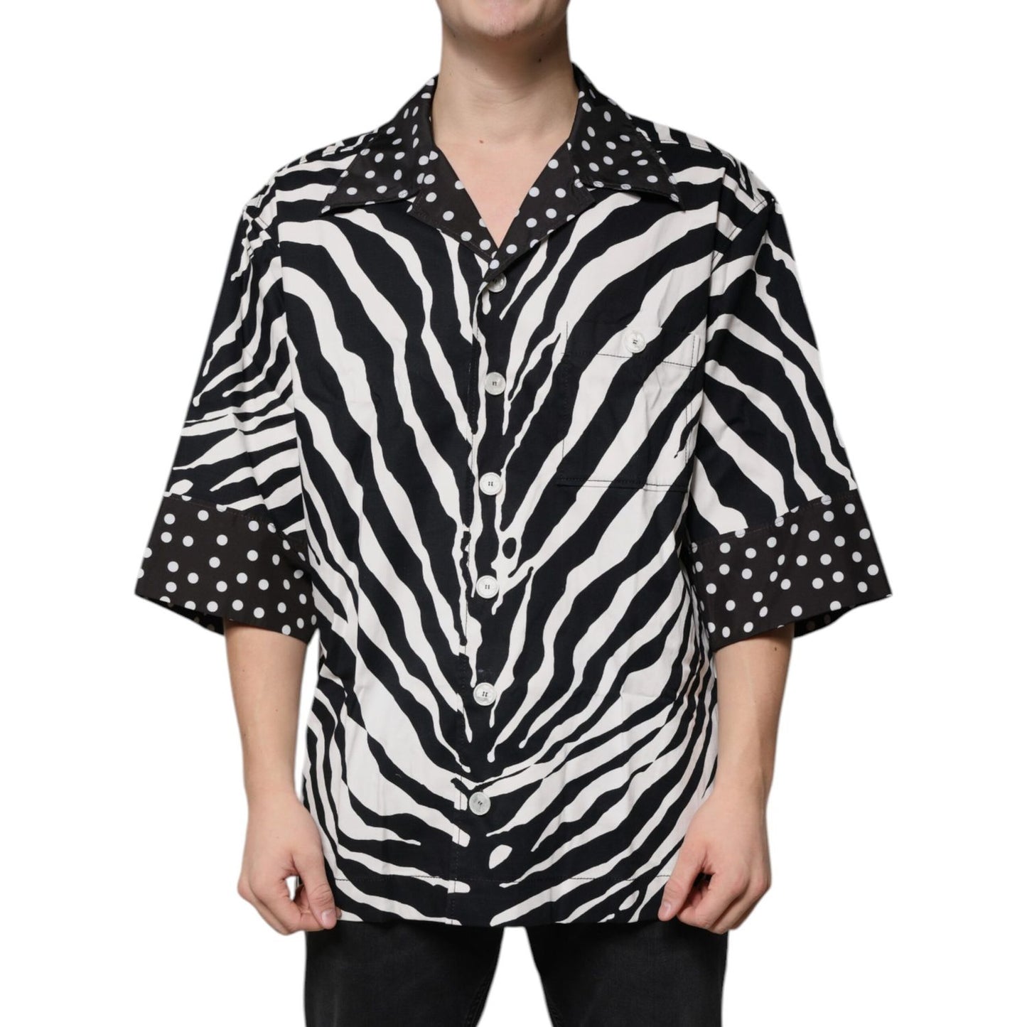 Dolce & Gabbana Black White Zebra Button Down Oversize Shirt TSH87345-38