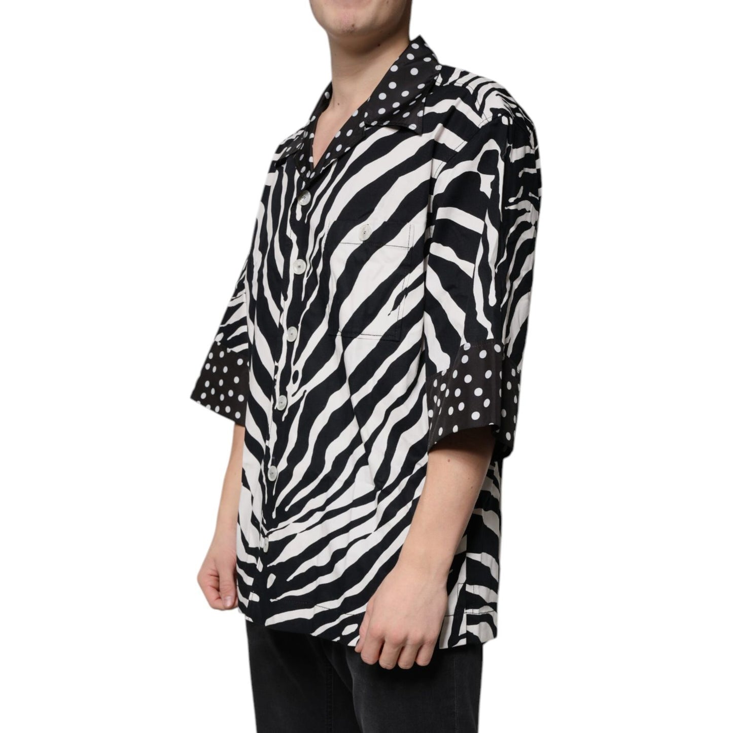 Dolce & Gabbana Black White Zebra Button Down Oversize Shirt TSH87345-38