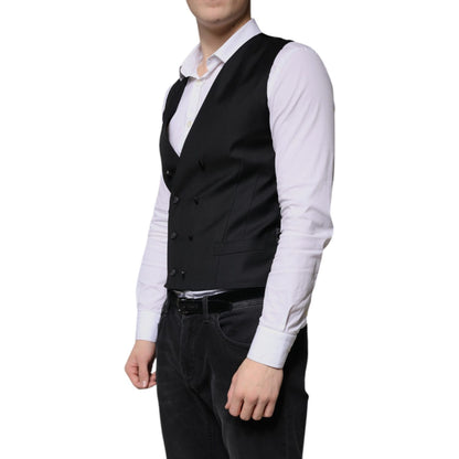 Dolce & Gabbana Black Wool Formal Dress Men Waistcoat Vest