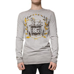 Dolce & Gabbana Gray Printed Cotton Crewneck Pullover Sweater TSH87326-48