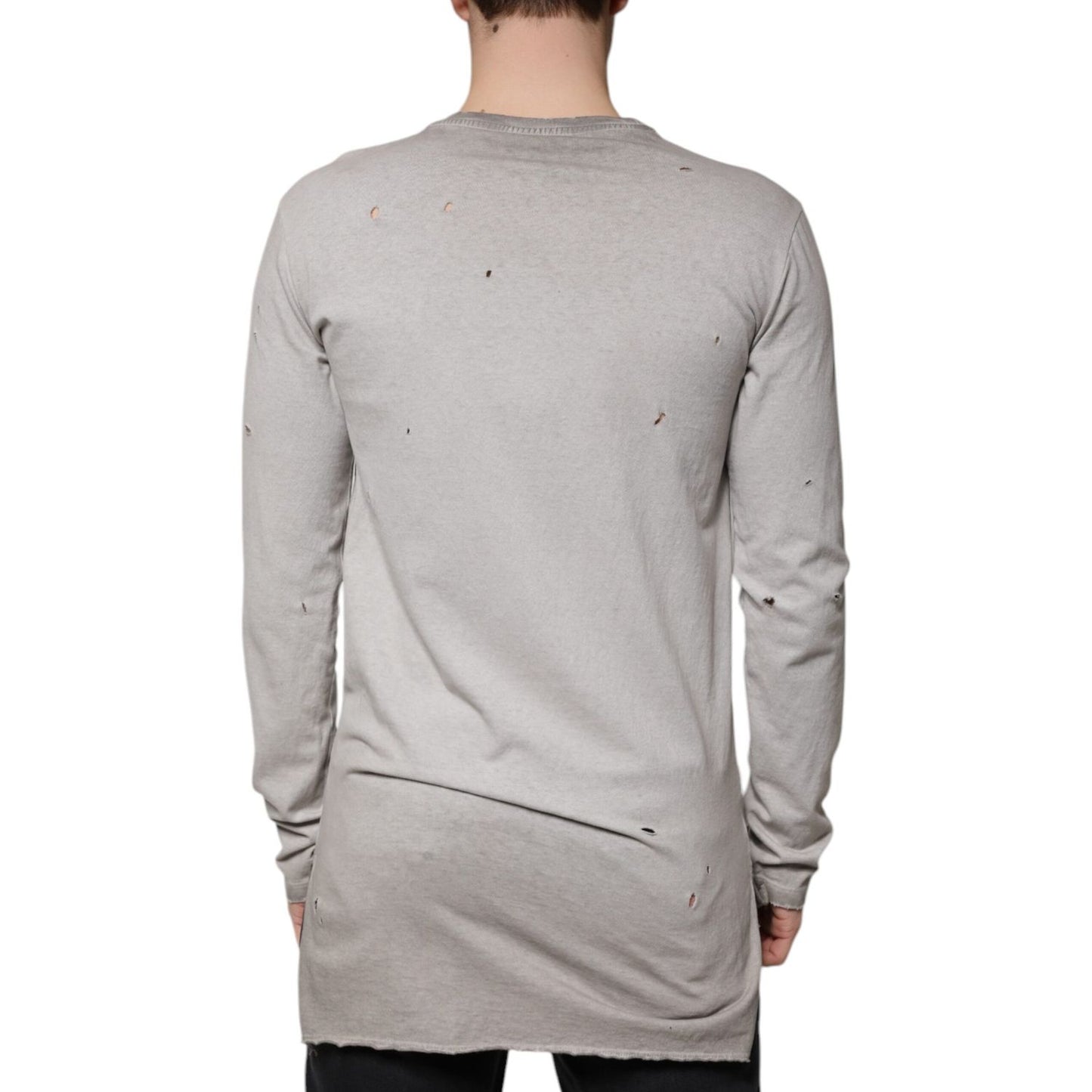 Dolce & Gabbana Gray Printed Cotton Crewneck Pullover Sweater TSH87326-48