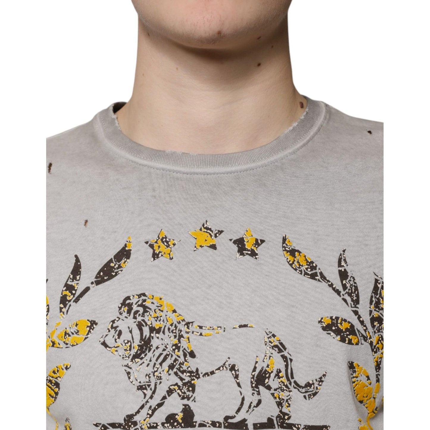 Dolce & Gabbana Gray Printed Cotton Crewneck Pullover Sweater TSH87326-48