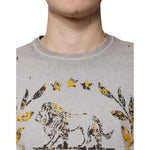 Dolce & Gabbana Gray Printed Cotton Crewneck Pullover Sweater TSH87326-48
