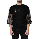 Dolce & Gabbana Black Nylon Floral Lace Crew Neck T-shirt TSH87295-50