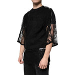 Dolce & Gabbana Black Nylon Floral Lace Crew Neck T-shirt TSH87295-50
