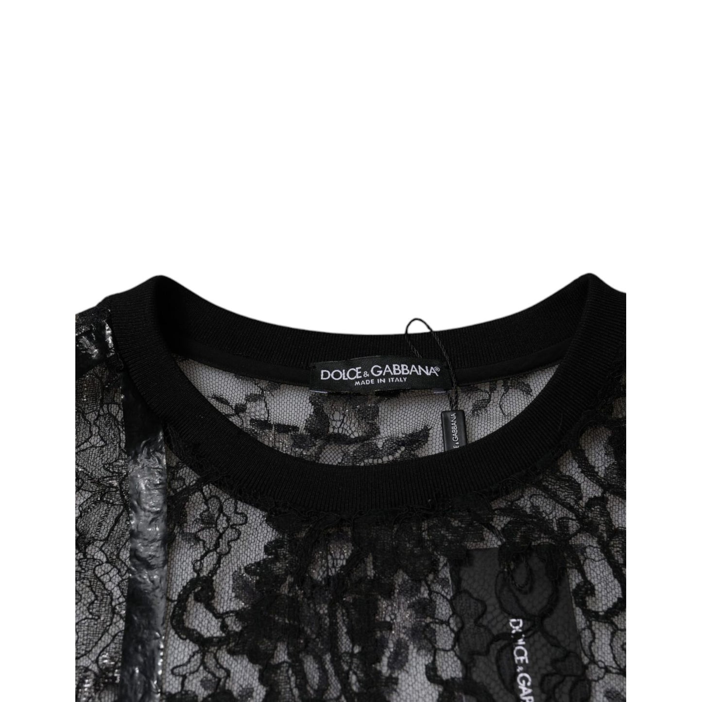 Dolce & Gabbana Black Nylon Floral Lace Crew Neck T-shirt TSH87295-50