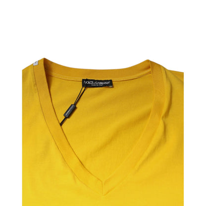 Dolce & Gabbana Yellow Cotton V-neck Short Sleeves T-shirt