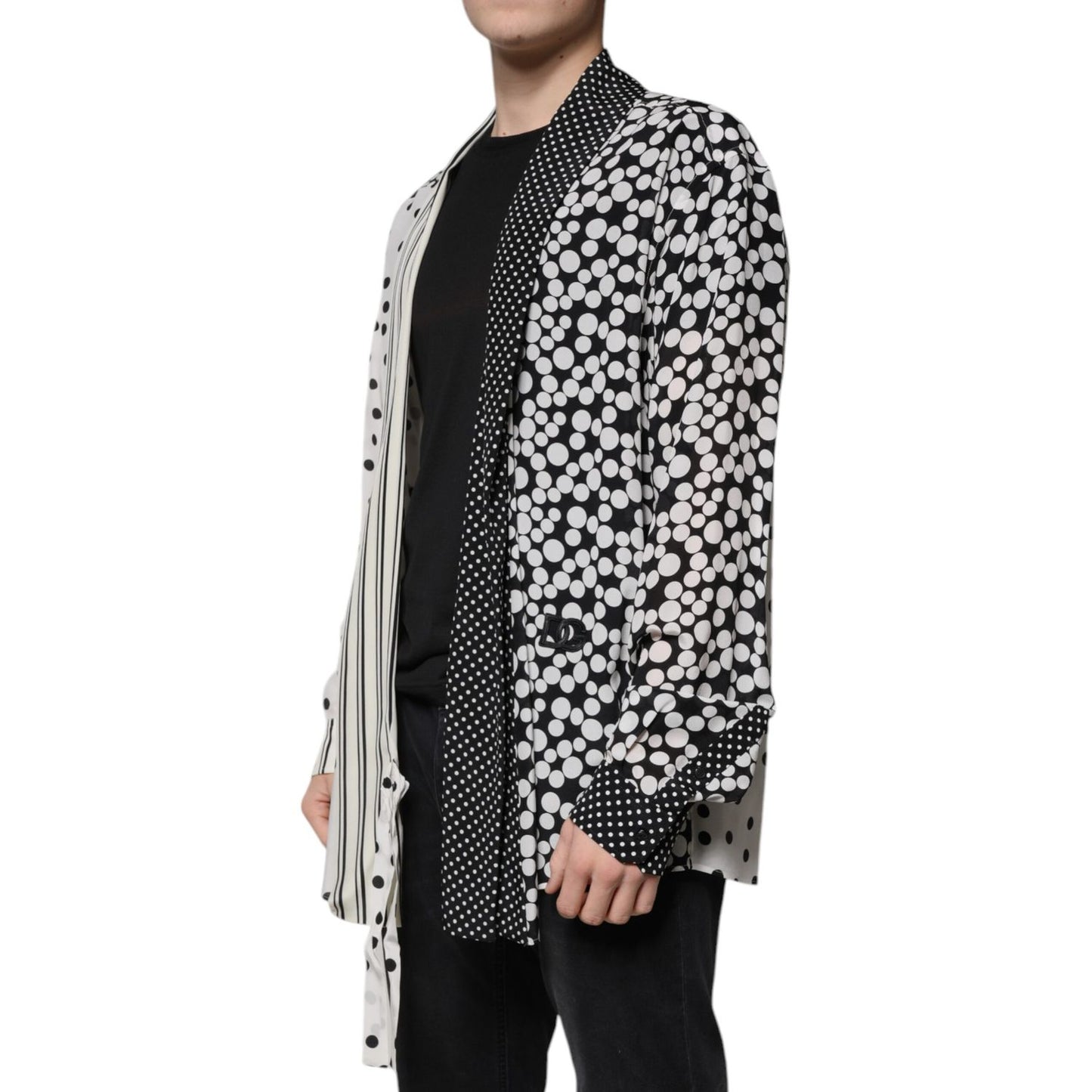 Dolce & Gabbana Black White Polka Dots Silk Men Casual Shirt