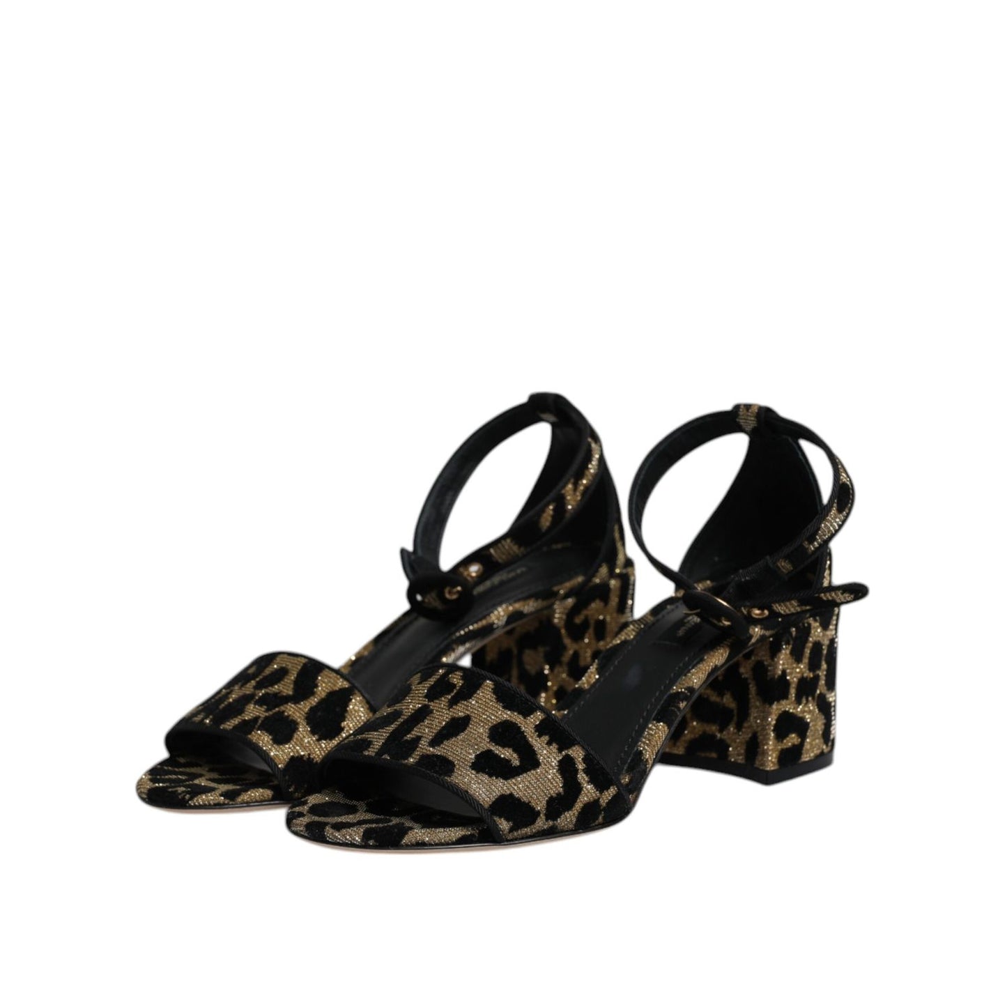 Dolce & Gabbana Gold Leopard Lurex Ankle Strap Heels Sandals Shoes