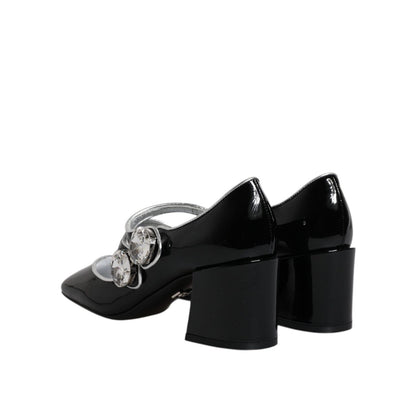 Dolce & Gabbana Black Patent Leather Crystal Mary Jane Pumps Shoes