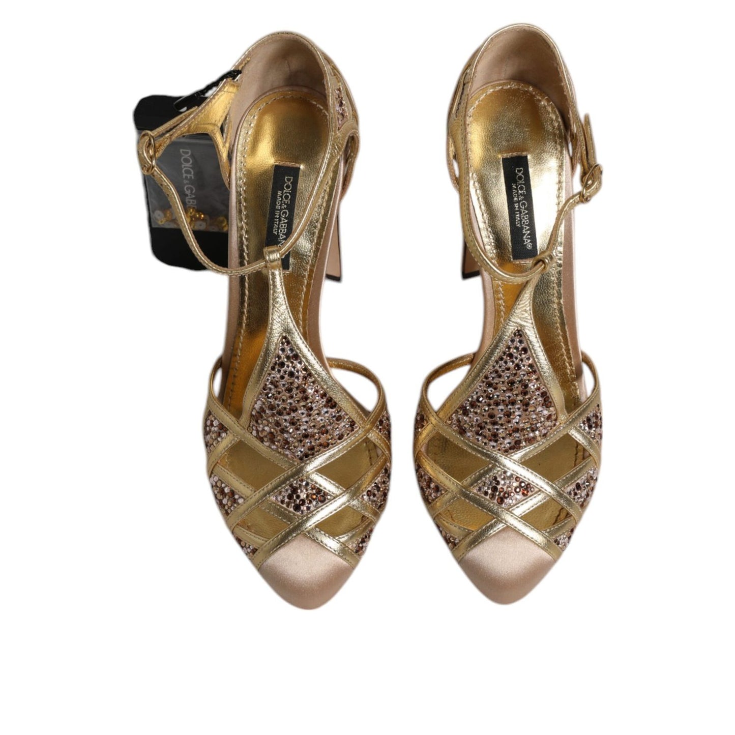 Dolce & Gabbana Beige Crystal Embellished Satin Leather Pumps Shoes LA12055-35