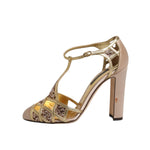 Dolce & Gabbana Beige Crystal Embellished Satin Leather Pumps Shoes LA12055-35