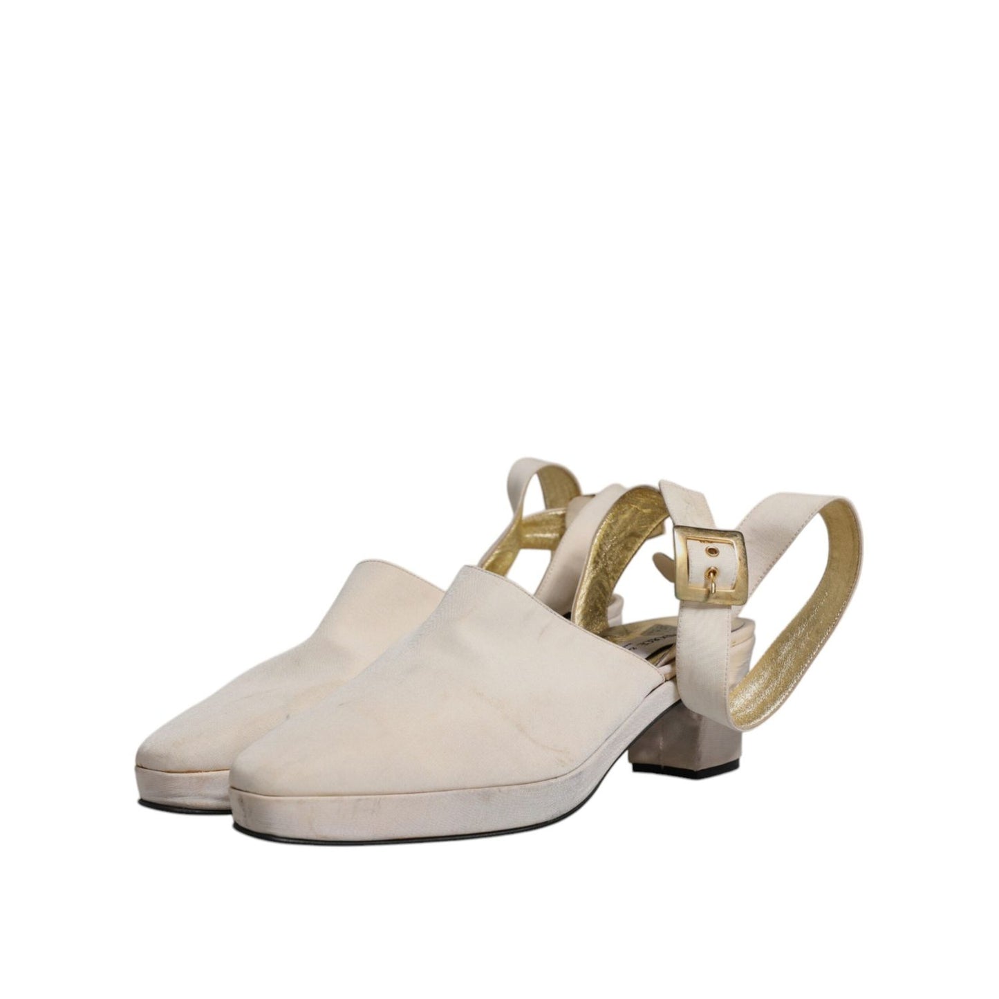 Dolce & Gabbana Off White Block Heels Slingback Sandals Shoes LA12057-39