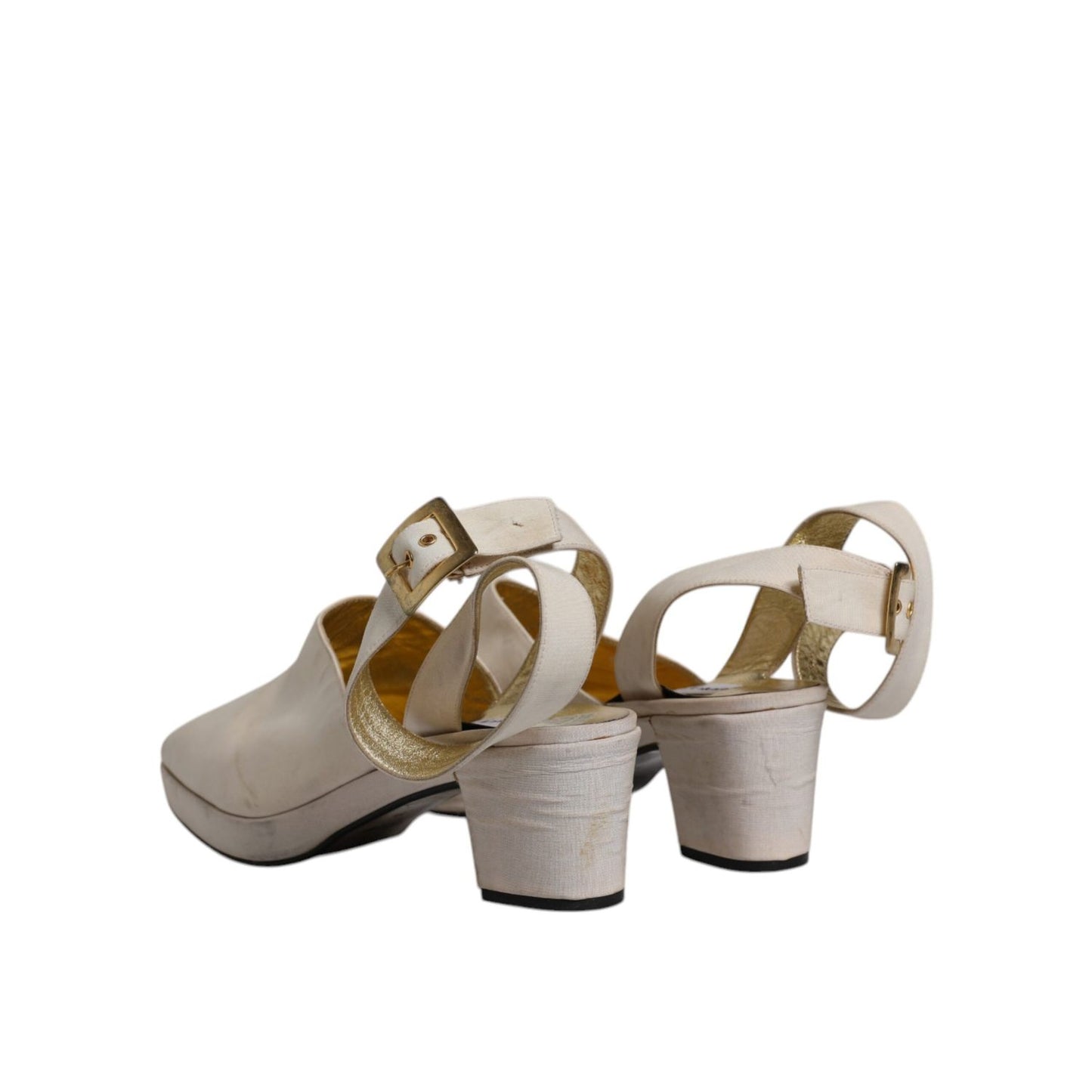 Dolce & Gabbana Off White Block Heels Slingback Sandals Shoes LA12057-39