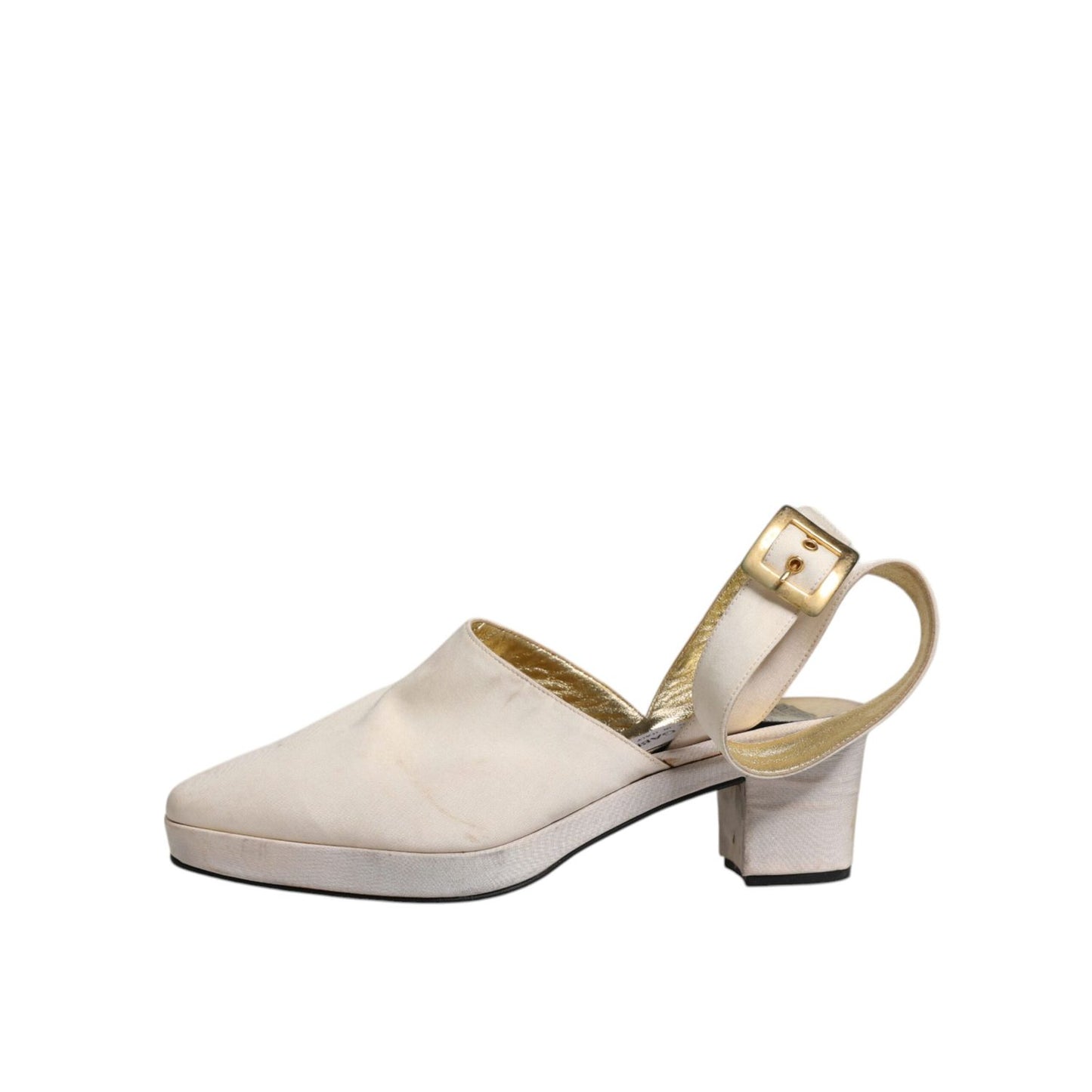 Dolce & Gabbana Off White Block Heels Slingback Sandals Shoes LA12057-39