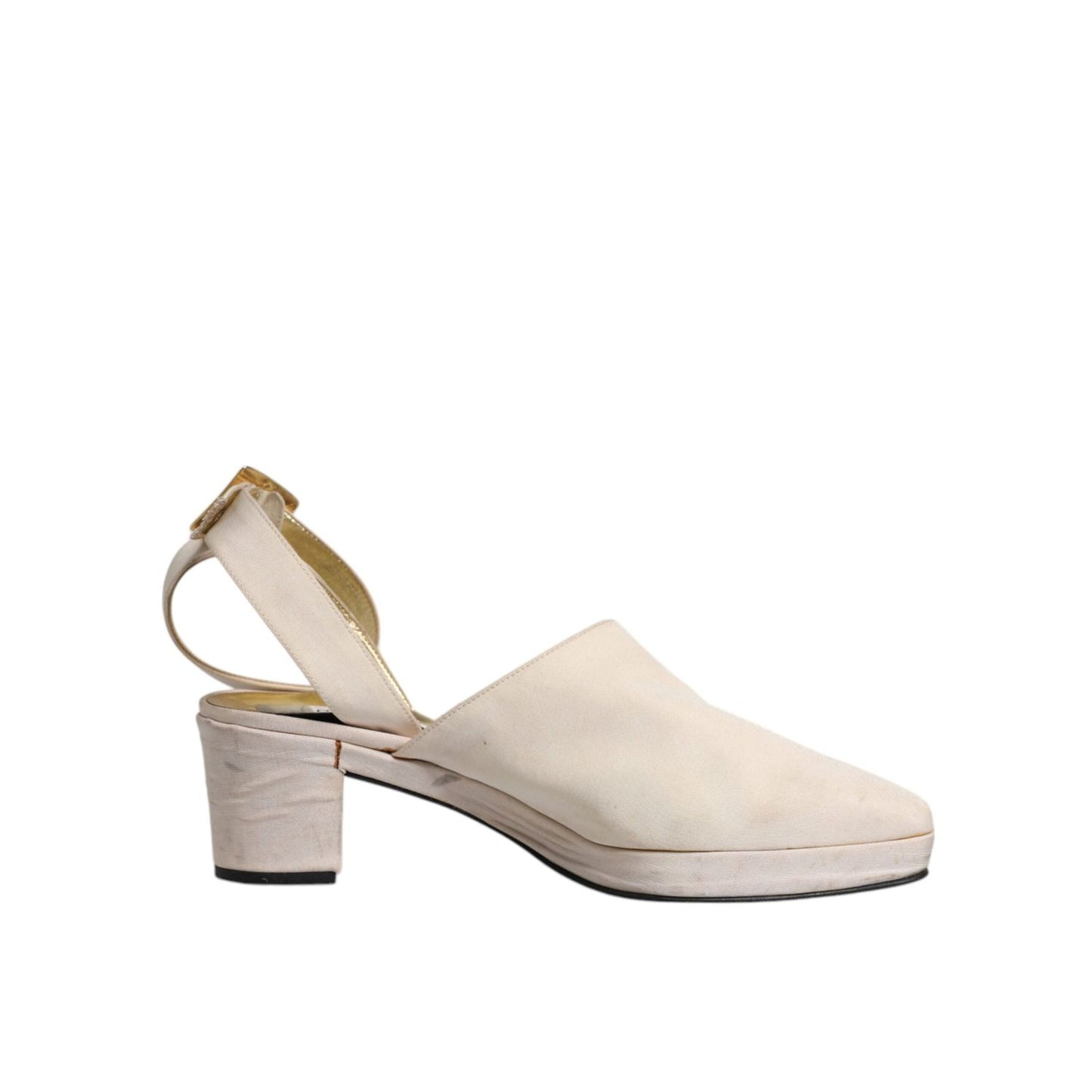 Dolce & Gabbana Off White Block Heels Slingback Sandals Shoes LA12057-39