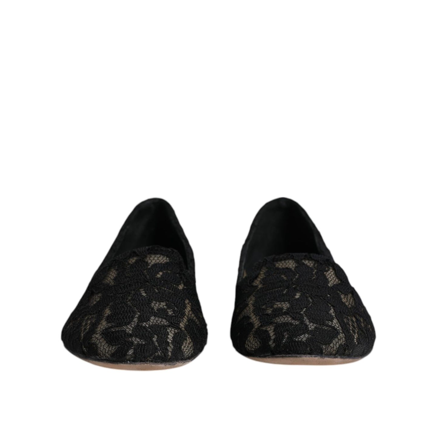 Dolce & Gabbana Black Taormina Lace Slip On Flats Shoes LA12060-37.5