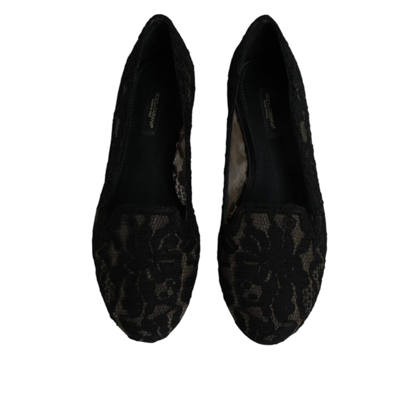 Dolce & Gabbana Black Taormina Lace Slip On Flats Shoes LA12060-37.5