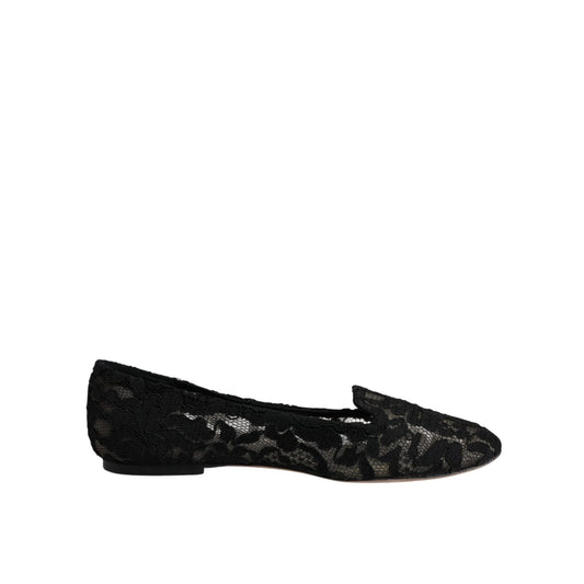 Dolce & Gabbana Black Taormina Lace Slip On Flats Shoes