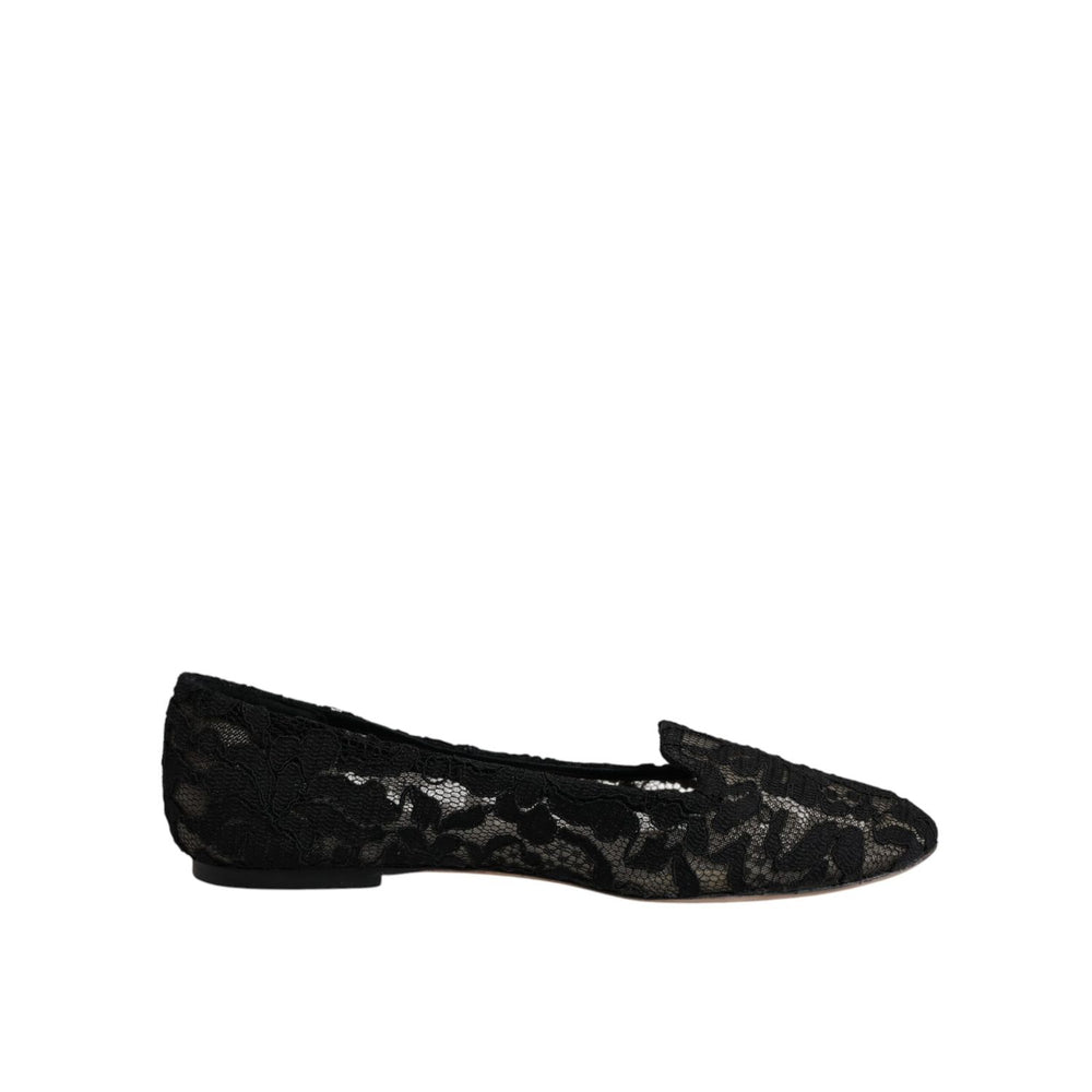 Dolce & Gabbana Black Taormina Lace Slip On Flats Shoes LA12060-37.5